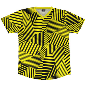 Multiple Lines Pattern Soccer Jersey Made In USA - Yellow Bright and Black Multiple Lines Pattern Soccer Jersey Made In USA - Yellow Bright and Black