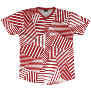 Multiple Lines Pattern Soccer Jersey Made In USA - Red Dark and White Multiple Lines Pattern Soccer Jersey Made In USA - Red Dark and White
