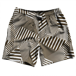 Multiple Lines Pattern Swim Shorts 7" Made in USA - Brown Dark and White