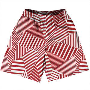 Multiple Lines Pattern Basketball Practice Shorts Made In USA - Red Dark and White