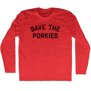 Save The Porkies Adult Tri-Blend Long Sleeve T-shirt - Athletic Red Save The Porkies Adult Tri-Blend Long Sleeve T-shirt - Athletic Red