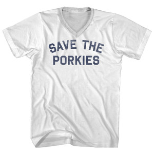 Save The Porkies Adult Cotton V-neck T-shirt - White