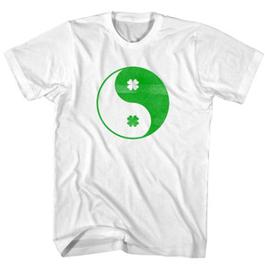 Clover Shamrock Yin And Yang Ireland Balance Adult Cotton T-shirt - White Clover Shamrock Yin And Yang Ireland Balance Adult Cotton T-shirt - White
