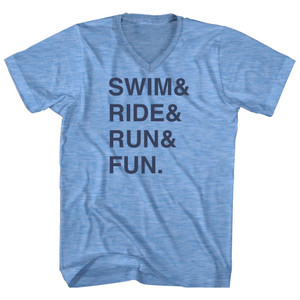 Swim& Ride& Run& Fun. Custom Name & Adult Tri-Blend V-neck T-shirt - Athletic Blue Swim& Ride& Run& Fun. Custom Name & Adult Tri-Blend V-neck T-shirt - Athletic Blue