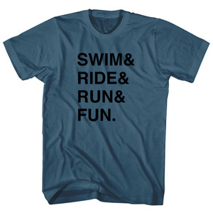 Swim& Ride& Run& Fun. Custom Name & Adult Cotton T-shirt - Lake Blue Swim& Ride& Run& Fun. Custom Name & Adult Cotton T-shirt - Lake Blue