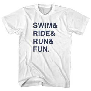 Swim& Ride& Run& Fun. Custom Name & Womens Cotton Junior Cut T-Shirt - White Swim& Ride& Run& Fun. Custom Name & Womens Cotton Junior Cut T-Shirt - White