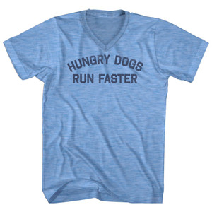 Hungry Dogs Run Faster Adult Tri-Blend V-neck T-shirt - Athletic Blue Hungry Dogs Run Faster Adult Tri-Blend V-neck T-shirt - Athletic Blue