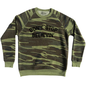 Don't Stop Believin' Adult Tri-Blend Sweatshirt - Camo