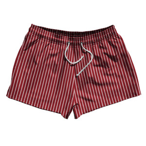 Pinstripes 2.5" Swim Shorts Made in USA - Red Cardinal and White