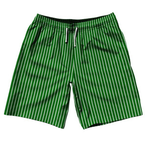 Pinstripes 10" Swim Shorts Made in USA - Green Kelly and White