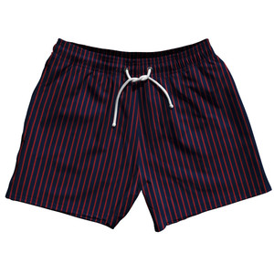 Pinstripes 5" Swim Shorts Made in USA - Blue Navy and Red Dark