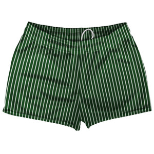 Pinstripes Shorty Short Gym Shorts 2.5" Inseam Made In USA - Green Hunter and White Pinstripes Shorty Short Gym Shorts 2.5" Inseam Made In USA - Green Hunter and White