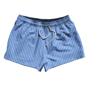 Pinstripes 2.5" Swim Shorts Made in USA - Blue Carolina and White Pinstripes 2.5" Swim Shorts Made in USA - Blue Carolina and White