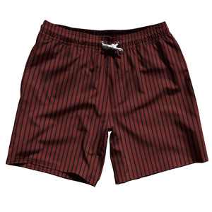 Pinstripes Swim Shorts 7" Made in USA - Red Maroon and Black