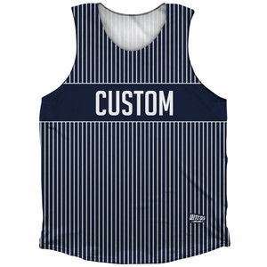 Pinstripes Custom Finish Line Athletic Tank Top - Blue Navy and White Pinstripes Custom Finish Line Athletic Tank Top - Blue Navy and White