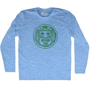 Mexico Aztec Sun Stone Adult Tri-Blend Long Sleeve T-shirt - Athletic Blue Mexico Aztec Sun Stone Adult Tri-Blend Long Sleeve T-shirt - Athletic Blue