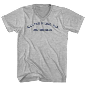 All's Fair In Love, War And Business Adult Cotton V-neck T-shirt - Grey Heather All's Fair In Love, War And Business Adult Cotton V-neck T-shirt - Grey Heather