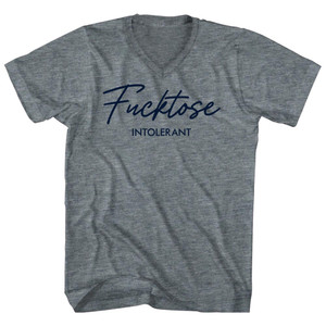 Fucktose Intolerant Tri-Blend V-neck Womens Junior Cut T-shirt - Athletic Grey Fucktose Intolerant Tri-Blend V-neck Womens Junior Cut T-shirt - Athletic Grey