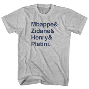 French Legends Mbappe, Zidane, Henry, Platini Womens Cotton Junior Cut T-Shirt - Grey Heather French Legends Mbappe, Zidane, Henry, Platini Womens Cotton Junior Cut T-Shirt - Grey Heather