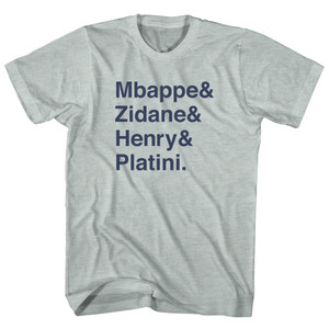 French Legends Mbappe, Zidane, Henry, Platini Adult Tri-Blend T-shirt - Athletic Cool Grey French Legends Mbappe, Zidane, Henry, Platini Adult Tri-Blend T-shirt - Athletic Cool Grey