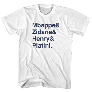 French Legends Mbappe, Zidane, Henry, Platini Adult Cotton T-shirt - White French Legends Mbappe, Zidane, Henry, Platini Adult Cotton T-shirt - White