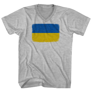 Ukraine Flag Distressed Adult Cotton V-neck T-shirt - Grey Heather Ukraine Flag Distressed Adult Cotton V-neck T-shirt - Grey Heather