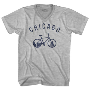 Chicago Bike Adult Cotton V-neck T-shirt - Grey Heather