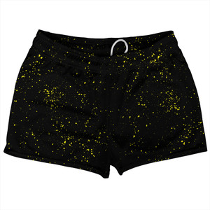 Splatter Shorty Short Gym Shorts 2.5" Inseam Made In USA - Black and Yellow