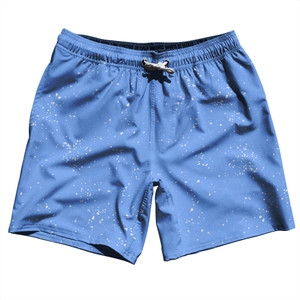 Splatter Swim Shorts 7" Made in USA - Carolina Blue and White
