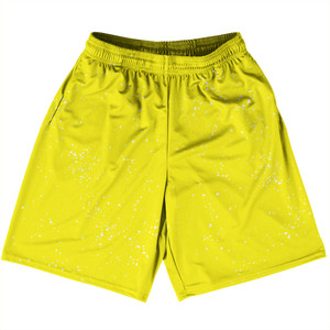 Splatter Basketball Practice Shorts Made In USA - Yellow Bright and White Splatter Basketball Practice Shorts Made In USA - Yellow Bright and White