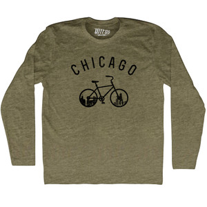Chicago Bike Adult Tri-Blend Long Sleeve T-shirt - Military Green Chicago Bike Adult Tri-Blend Long Sleeve T-shirt - Military Green