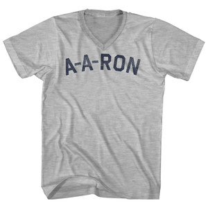 A-A-RON (Aaron Nickname) Adult Cotton V-neck T-shirt - Grey Heather A-A-RON (Aaron Nickname) Adult Cotton V-neck T-shirt - Grey Heather