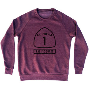 California 1 Pacific Coast Highway Adult Tri-Blend Sweatshirt - Cranberry California 1 Pacific Coast Highway Adult Tri-Blend Sweatshirt - Cranberry