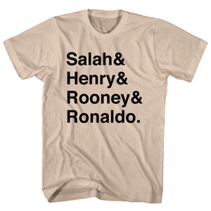 Salah, Henry, Rooney And Ronaldo English League Mount Rushmore Soccer Legends (Black Text) Adult Cotton T-shirt - Creme Salah, Henry, Rooney And Ronaldo English League Mount Rushmore Soccer Legends (Black Text) Adult Cotton T-shirt - Creme