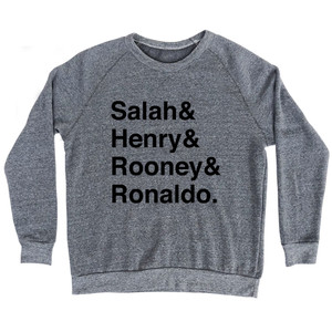Salah, Henry, Rooney And Ronaldo English League Mount Rushmore Soccer Legends (Black Text) Adult Tri-Blend Sweatshirt - Athletic Grey Salah, Henry, Rooney And Ronaldo English League Mount Rushmore Soccer Legends (Black Text) Adult Tri-Blend Sweatshirt - Athletic Grey