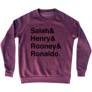 Salah, Henry, Rooney And Ronaldo English League Mount Rushmore Soccer Legends (Black Text) Adult Tri-Blend Sweatshirt - Cranberry Salah, Henry, Rooney And Ronaldo English League Mount Rushmore Soccer Legends (Black Text) Adult Tri-Blend Sweatshirt - Cranberry