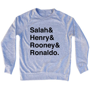 Salah, Henry, Rooney And Ronaldo English League Mount Rushmore Soccer Legends (Black Text) Adult Tri-Blend Sweatshirt - Grey Heather Salah, Henry, Rooney And Ronaldo English League Mount Rushmore Soccer Legends (Black Text) Adult Tri-Blend Sweatshirt - Grey Heather