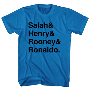 Salah, Henry, Rooney And Ronaldo English League Mount Rushmore Soccer Legends (Black Text) Adult Cotton T-shirt - Royal Blue Salah, Henry, Rooney And Ronaldo English League Mount Rushmore Soccer Legends (Black Text) Adult Cotton T-shirt - Royal Blue