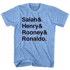 Salah, Henry, Rooney And Ronaldo English League Mount Rushmore Soccer Legends (Black Text) Adult Tri-Blend T-shirt - Athletic Blue Salah, Henry, Rooney And Ronaldo English League Mount Rushmore Soccer Legends (Black Text) Adult Tri-Blend T-shirt - Athletic Blue