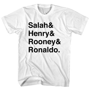 Salah, Henry, Rooney And Ronaldo English League Mount Rushmore Soccer Legends (Black Text) Adult Cotton T-shirt - White Salah, Henry, Rooney And Ronaldo English League Mount Rushmore Soccer Legends (Black Text) Adult Cotton T-shirt - White