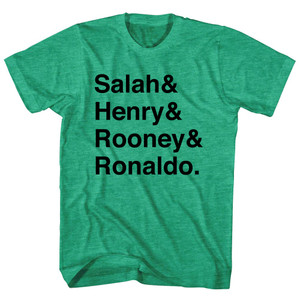 Salah, Henry, Rooney And Ronaldo English League Mount Rushmore Soccer Legends (Black Text) Adult Tri-Blend T-shirt - Athletic Green Salah, Henry, Rooney And Ronaldo English League Mount Rushmore Soccer Legends (Black Text) Adult Tri-Blend T-shirt - Athletic Green