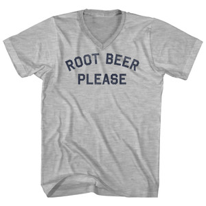 Root Beer Please Adult Cotton V-neck T-shirt - Grey Heather