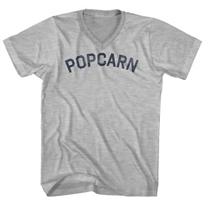 Popcarn (Popcorn With An A) Adult Cotton V-neck T-shirt - Grey Heather Popcarn (Popcorn With An A) Adult Cotton V-neck T-shirt - Grey Heather