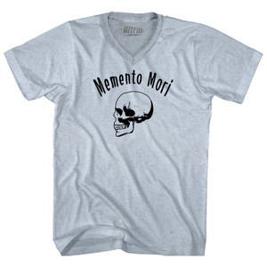 Memento Mori (Remember You Must Die) Skull Adult Tri-Blend V-neck T-shirt - Athletic White Memento Mori (Remember You Must Die) Skull Adult Tri-Blend V-neck T-shirt - Athletic White