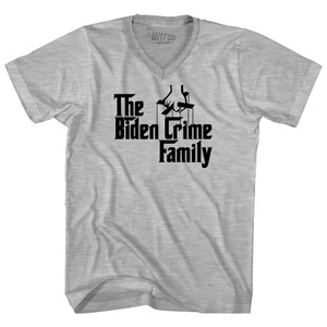 The Biden Crime Family Adult Cotton V-neck T-shirt - Grey Heather