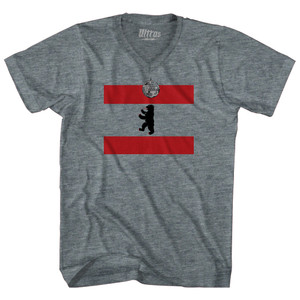 Berlin Dancing Bear Disco Ball Flag Adult Tri-Blend V-neck T-shirt - Athletic Grey Berlin Dancing Bear Disco Ball Flag Adult Tri-Blend V-neck T-shirt - Athletic Grey
