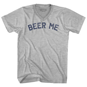 Beer Me Adult Cotton V-neck T-shirt - Grey Heather