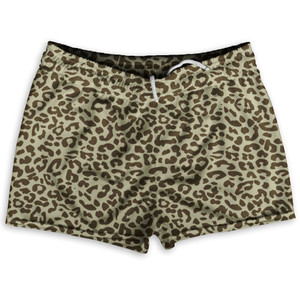 Cheetah Two Tone Light Brown Shorty Short Gym Shorts 2.5" Inseam Made In USA - Light Brown Cheetah Two Tone Light Brown Shorty Short Gym Shorts 2.5" Inseam Made In USA - Light Brown