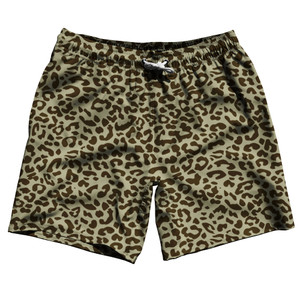 Cheetah Two Tone Light Brown Swim Shorts 7" Made in USA - Light Brown Cheetah Two Tone Light Brown Swim Shorts 7" Made in USA - Light Brown