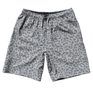 Cheetah Two Tone Cool Grey 10" Swim Shorts Made in USA - Cool Grey Cheetah Two Tone Cool Grey 10" Swim Shorts Made in USA - Cool Grey